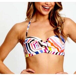 NEW Kate Spade Bikini TOP Bandeau Multicolor Stripes Size Small Removable Strap